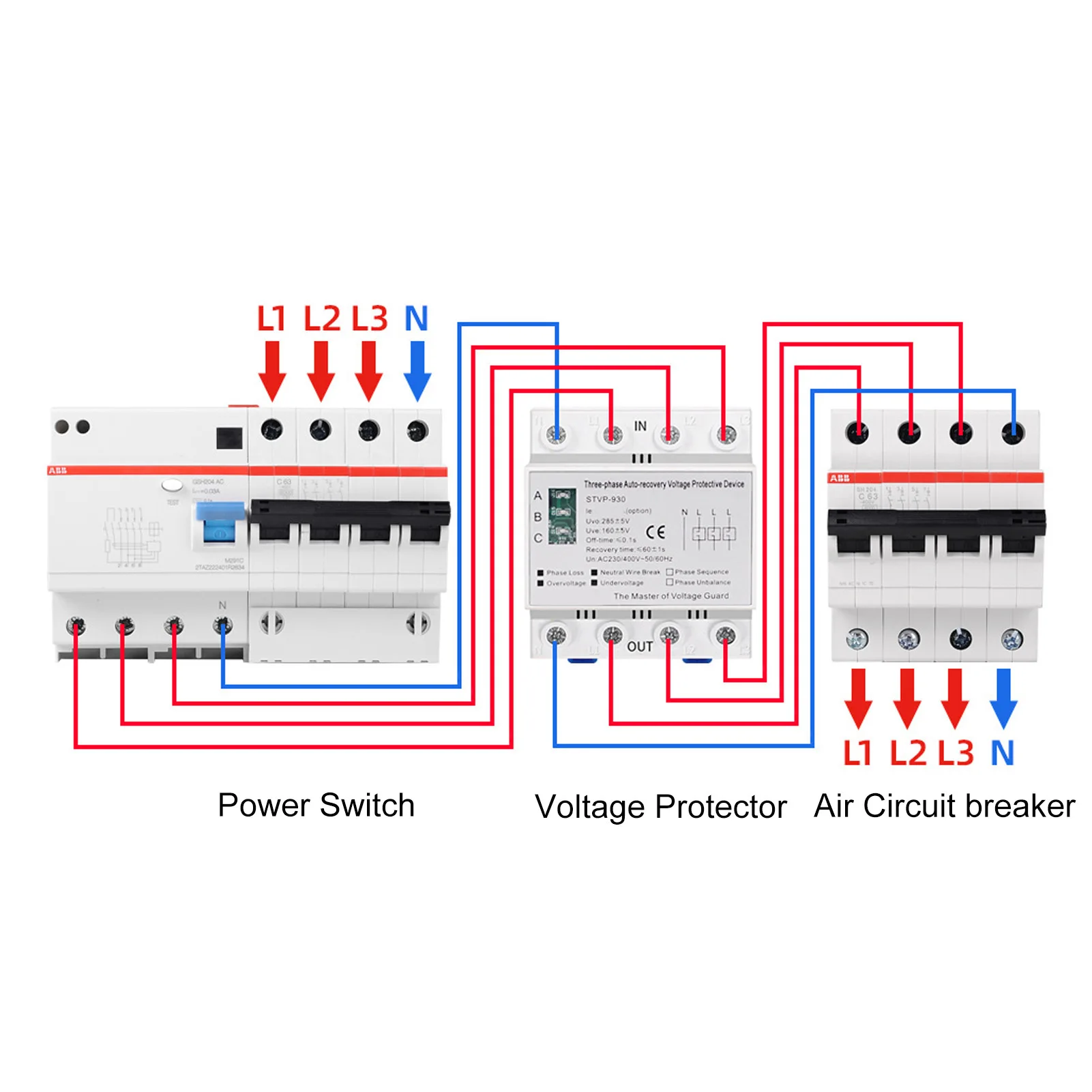 Adjustable Voltage Protector 3‑Phase LCD Multifunctional Self‑Resetting STVP‑932 230v 400VAC