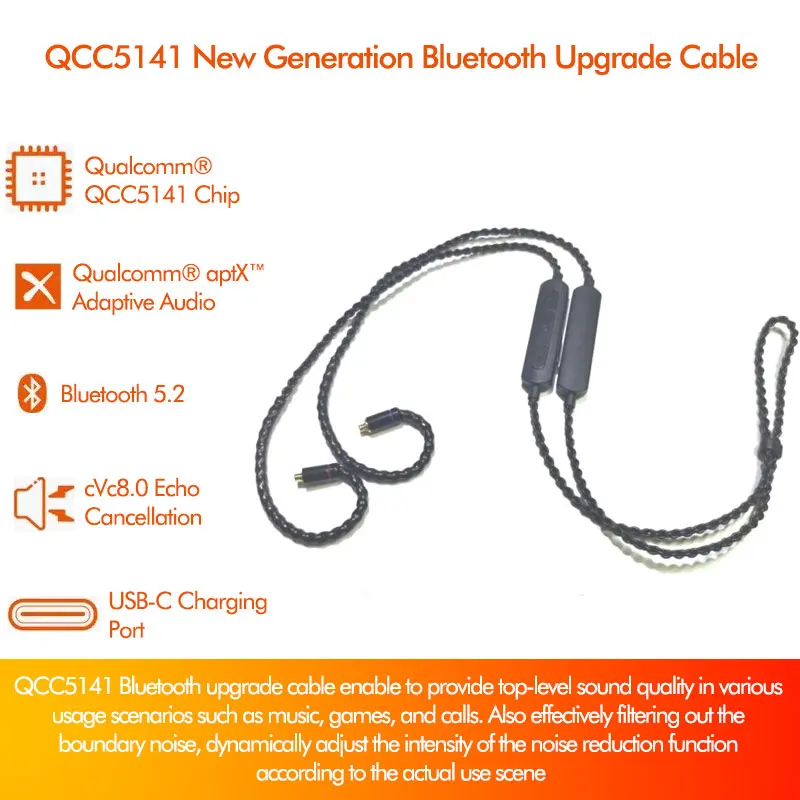 Qualcomm qcc5171-Bluetoothケーブル5.3,スポーツ,mmcx 0.78,qdc i80 