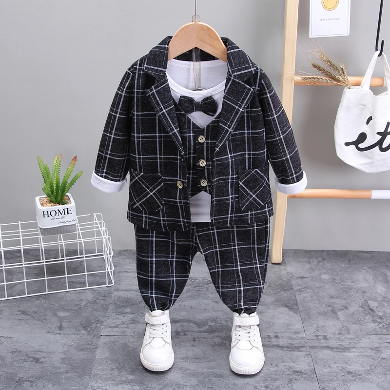 

Children Clothes Spring Autumn Baby Boys Clothing Infant Lapel Plaid Suit T-Shirt Pants 3pcs/sets Toddler Casual Suit 0-5 Years