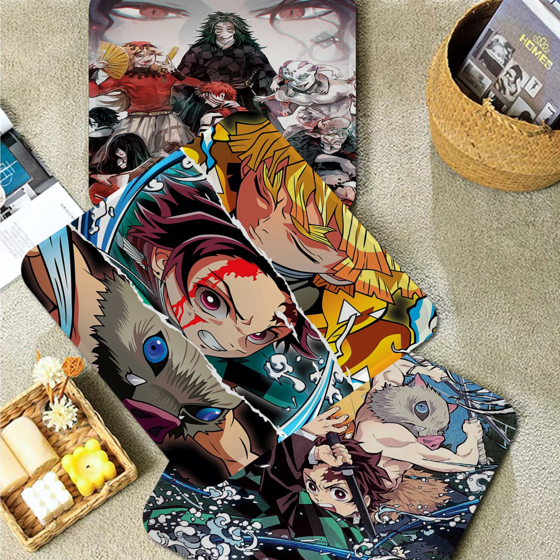 애니메이션 악마 슬레이어 스퀘어 스툴 패드, 파티오 홈 주방 사무실 의자 시트 쿠션 패드, 소파 시트, 다다미 장식, 40x40cm 