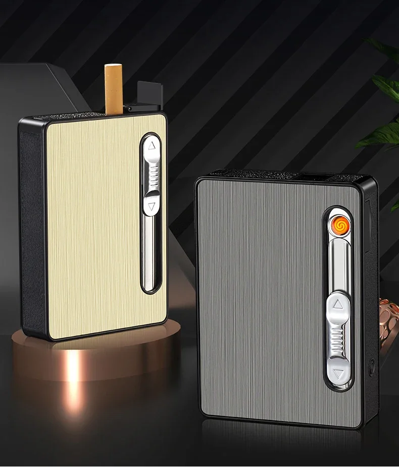 Portable USB Rechargeable Lighter 10 Pack Cigarette Case Windproof Lighter 3-in-1 Multifunctional Rechargeable Cigarette Case cigarette lighter