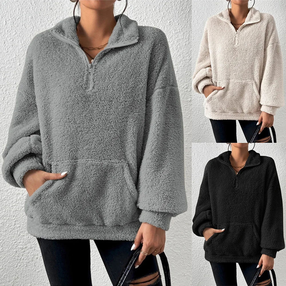 

Женский плюшевый свитер с воротником-стойкой, Повседневный свитер в европейском и американском стиле, Осень-зима 2023