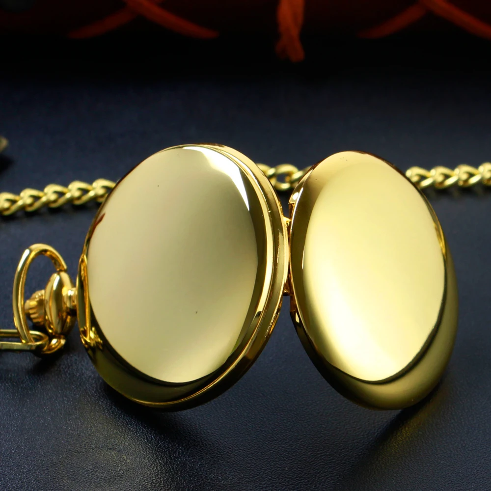 Gold Smooth Simple Digital Display Quartz Pocket Watch Vintage Exquisite Chain Bracelet Necklace Men's and Women's Gift