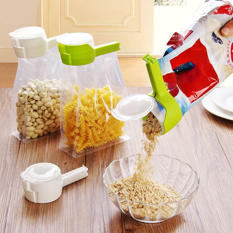 1pcs Food Storage Bag Sealing Clips Plastic Cap Sealer Clip Pour Spouts Snack Candy Storage Fresh Clamp Kitchen Organizer