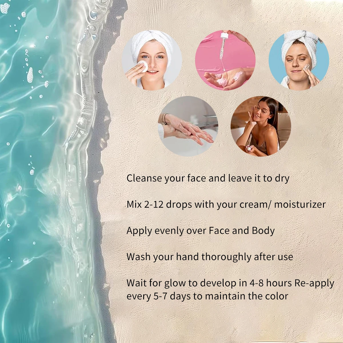 Sun-free tanning drops without irritation wheat-colored bronze skin moisturizes no odor