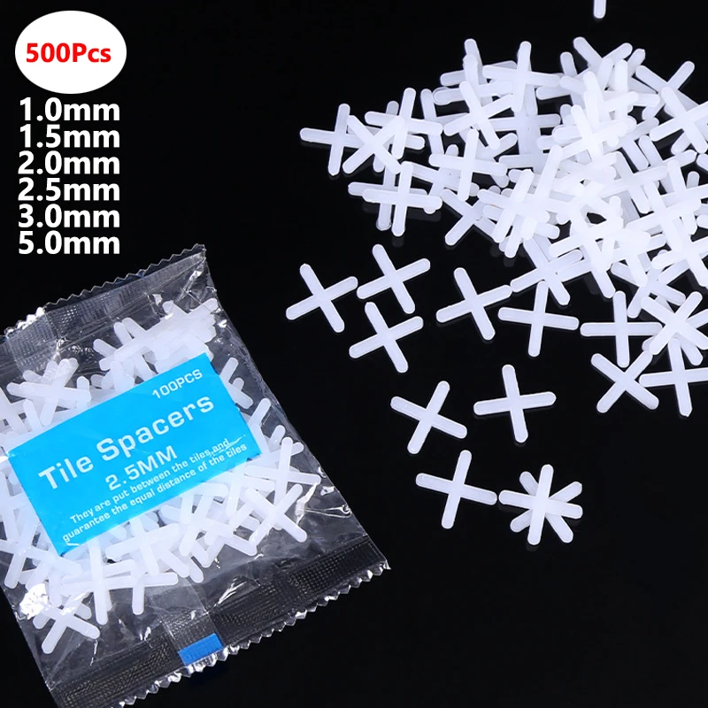 500Pcs 1/1.5/2/2.5/3/5mm Ceramic Tiler Spacer Cross Decoration Tool Plastic Tile Plumber Reuseable Leveling System Construction tile spacers