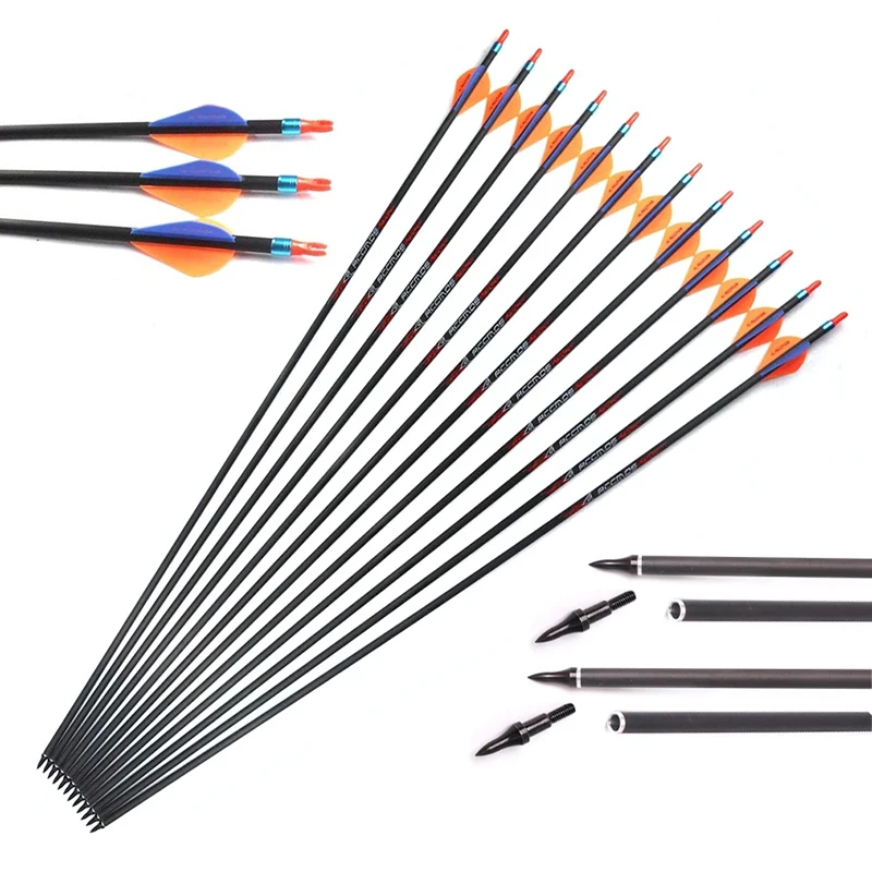 

6pcs 31/32inch Pure Carbon Arrows SP300 350 400 500 600 700 800 for ID6.2mm Carbon Arrows Compound Bow Hunting Shooting