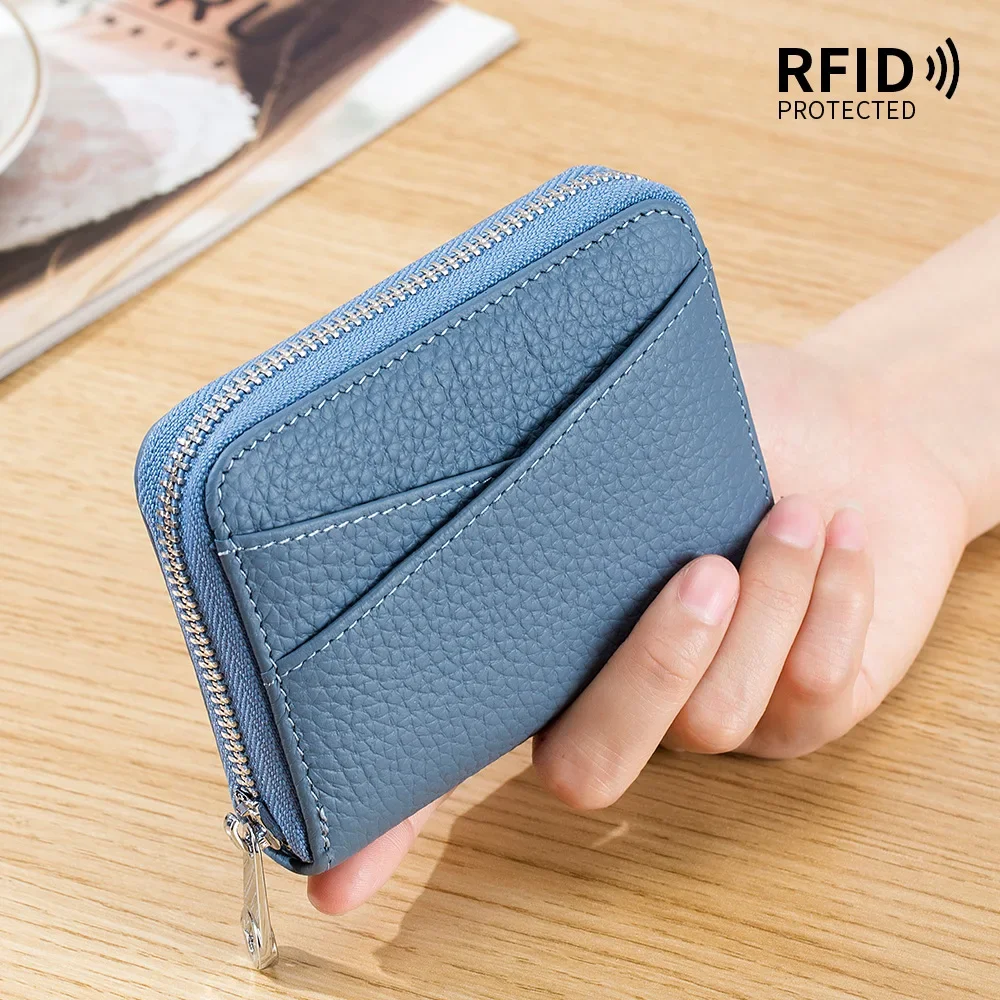 Women RFID Genuine Leather Wallet Brand Card Holders Female Cowhide Wallets Fashion Small Portable Coin Purses Card Bags Clutch