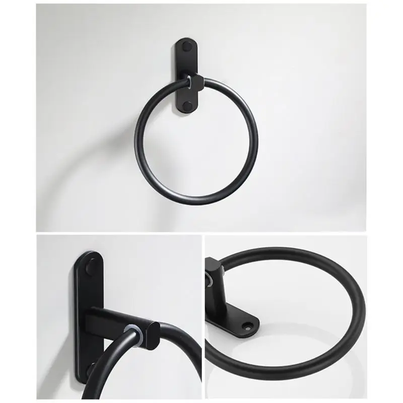 Space Aluminum Towel Ring Wall Mounted Towel Holder Round Simple Rack
