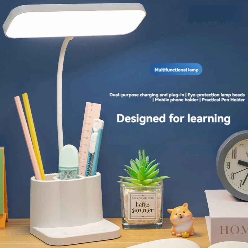 Desk Organizer Lamp, Dimmable Study Light with Pen Holders, Reading Lamp for Students Homework, Dorm Bedroom - 2