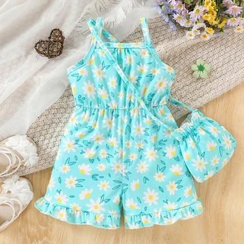 Baby girl baby fashionable casual flower full body printed suspender jumpsuit (including bag but not shoes) summer 1