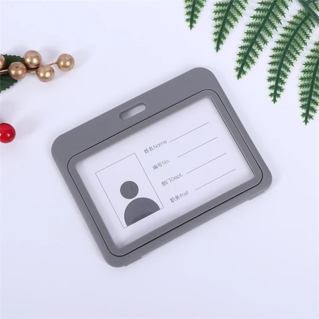 Cheap Transparent Credential Badge Holder Lanyard for Business Meeting Visiting Hang Pass Tag ID Card Candy Color Protector Case H-Gray