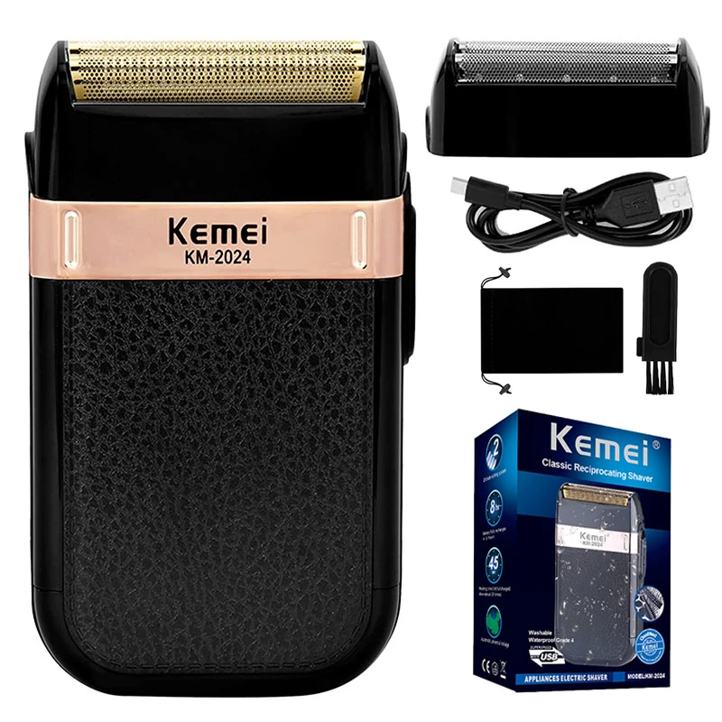 

USB Rechargeable Men's Electric Shavers Waterproof Reciprocating Foil Razor Precision Beard Trimmer Twin Blade with sack Kemei