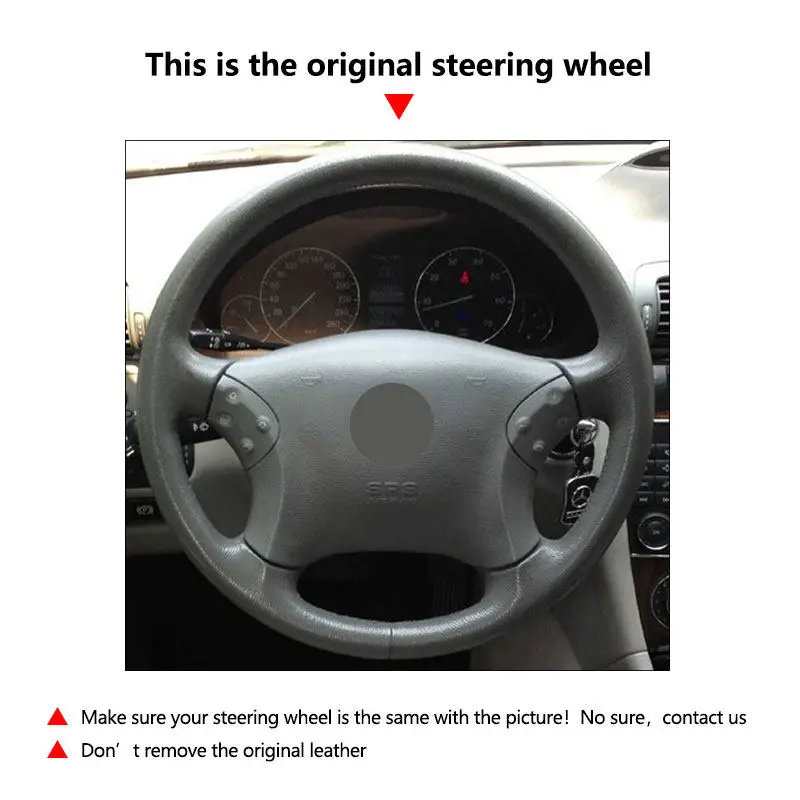 Für Mercedes Benz C-Klasse W203 2001 2002 2003 2004 2005 2006 2007, handgenähter perforierter Leder-Auto-Innenlenkradbezug