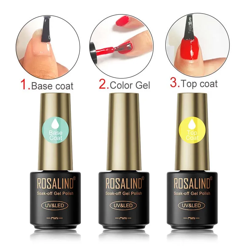 ROSALIND Professional Top Coat Soak-Off UV Nail Gel Long-lasting Nail Art Nail Gel Polish Gel Nail Lacquer Gel Varnish 5