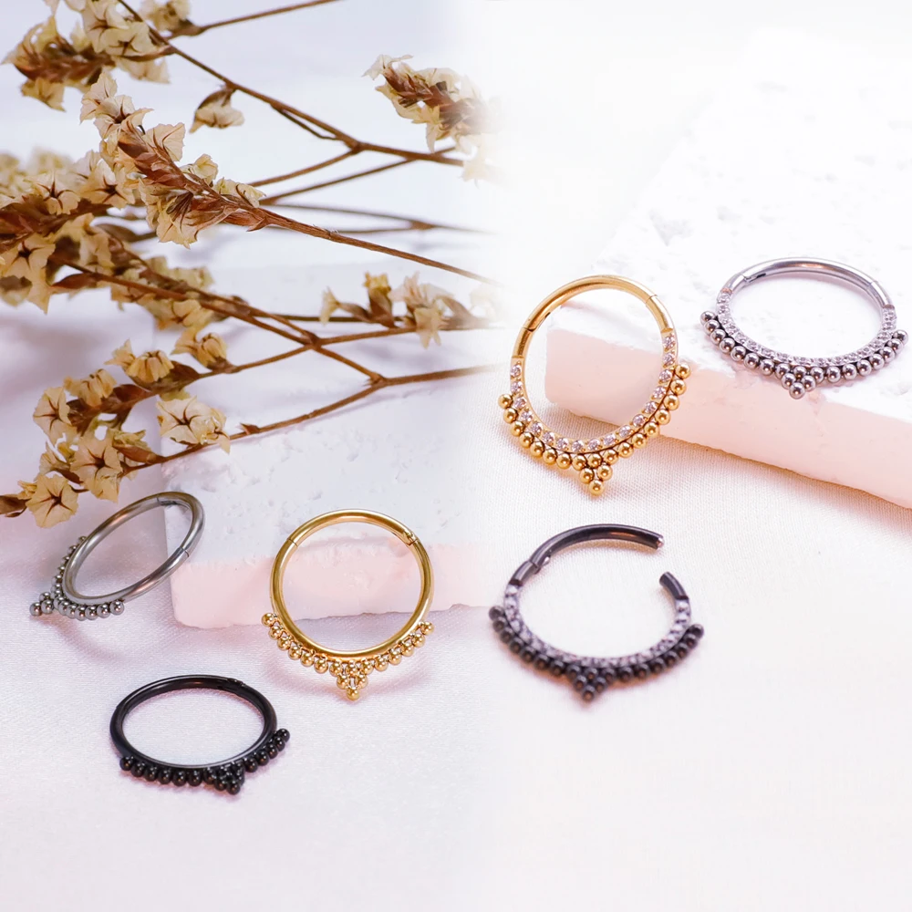 

G23 Titanium Septum Piercing Nose Rings Zircon Cartilage Helix Hinged Section Clicker 16G Tragus Earrings Women Body Jewelry