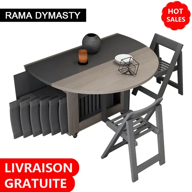 Table à manger ronde multifonctionnelle avec 4 chaises, meubles pliants, yemek masasi, mode 1