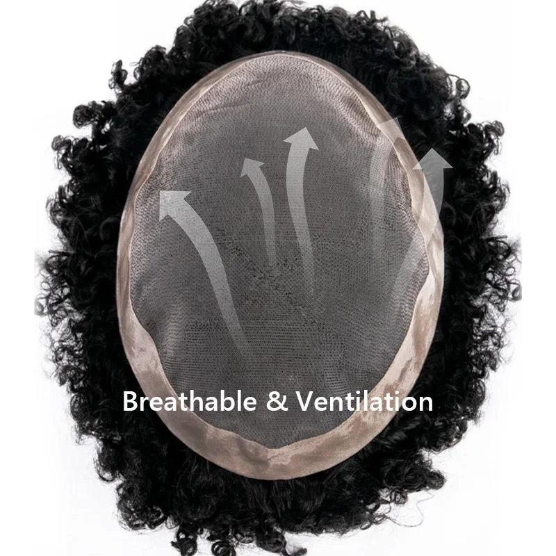 Deep Curly Hairpiece Men Capillary Prosthesis Fine Mono NPU 100% Human Hair Wigs For Men Toupee Exhuast Systems Afro Men Wig