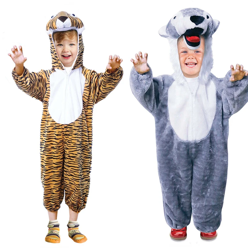 

2023 Kids Tiger Fancy Dress Up Animal Halloween Cosplay Child Wolf Costume