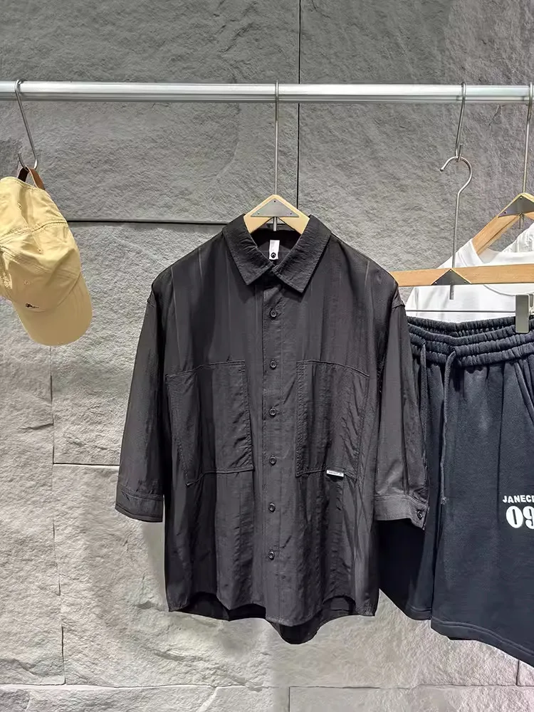 thumbnail image 1 of Camisa de hombre con textura microarrugada y mangas siete cuartos, 1 of 4