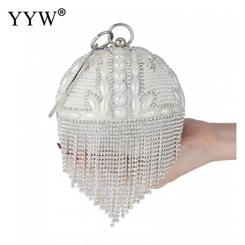 Rhinestone Clutch Round Ball Luxury Tassel Evening Purse Bag 2023 Diamond Wedding Party Handbag Sliver Gold Handle Evening Bag