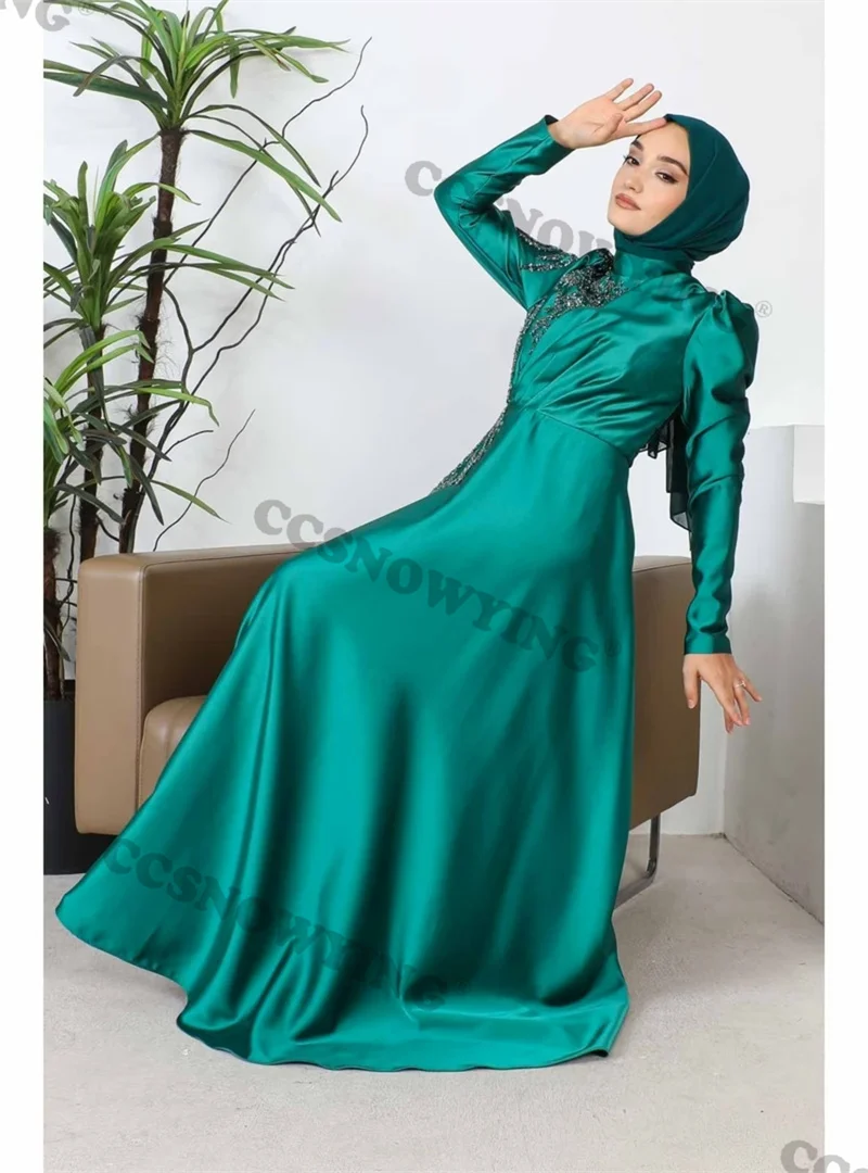 

Appliques Long Sleeve, High Neck Satin, Arabic Kaftan Brand new Formal Party Hijab Arabic Dubai Kaftan