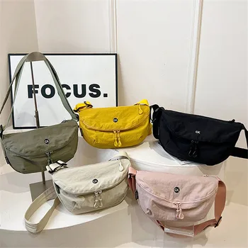 حقائب كروس من النايلون المغسول على الطراز الياباني مع جيب داخلي، حقيبة كتف مفردة من القماش البسيط الحضري، حقيبة نسائية متعددة الاستخدامات 5