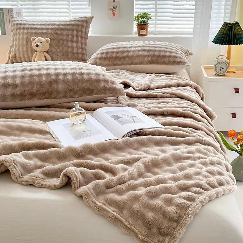 New Bubble Fleece Blanket - Solid Color Rolled Edge Cover Blanket Soft and Comfortable Bedding 150x200 180x200 200x230 3