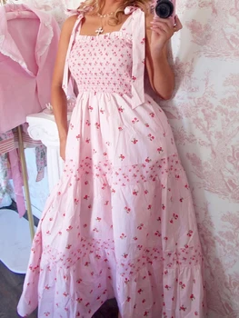 Women Slip Dress, Sleeveless Tie-up Floral Dress Summer Long Swing Dress for Daily Party 2