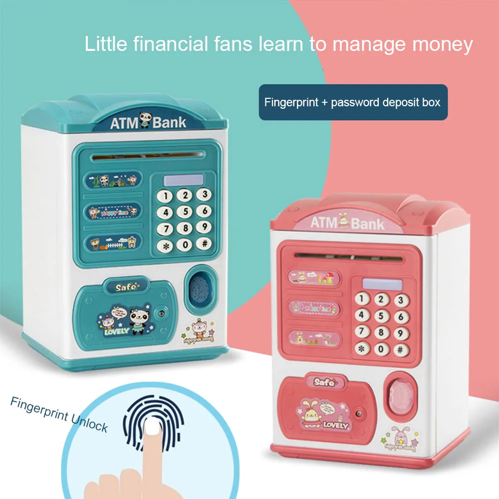 

Auto Roll Money Box with Fingerprint Password Lock Piggy Bank Mini Electronic ATM Savings Jar for Paper Cash Safe Kids Toys Gift