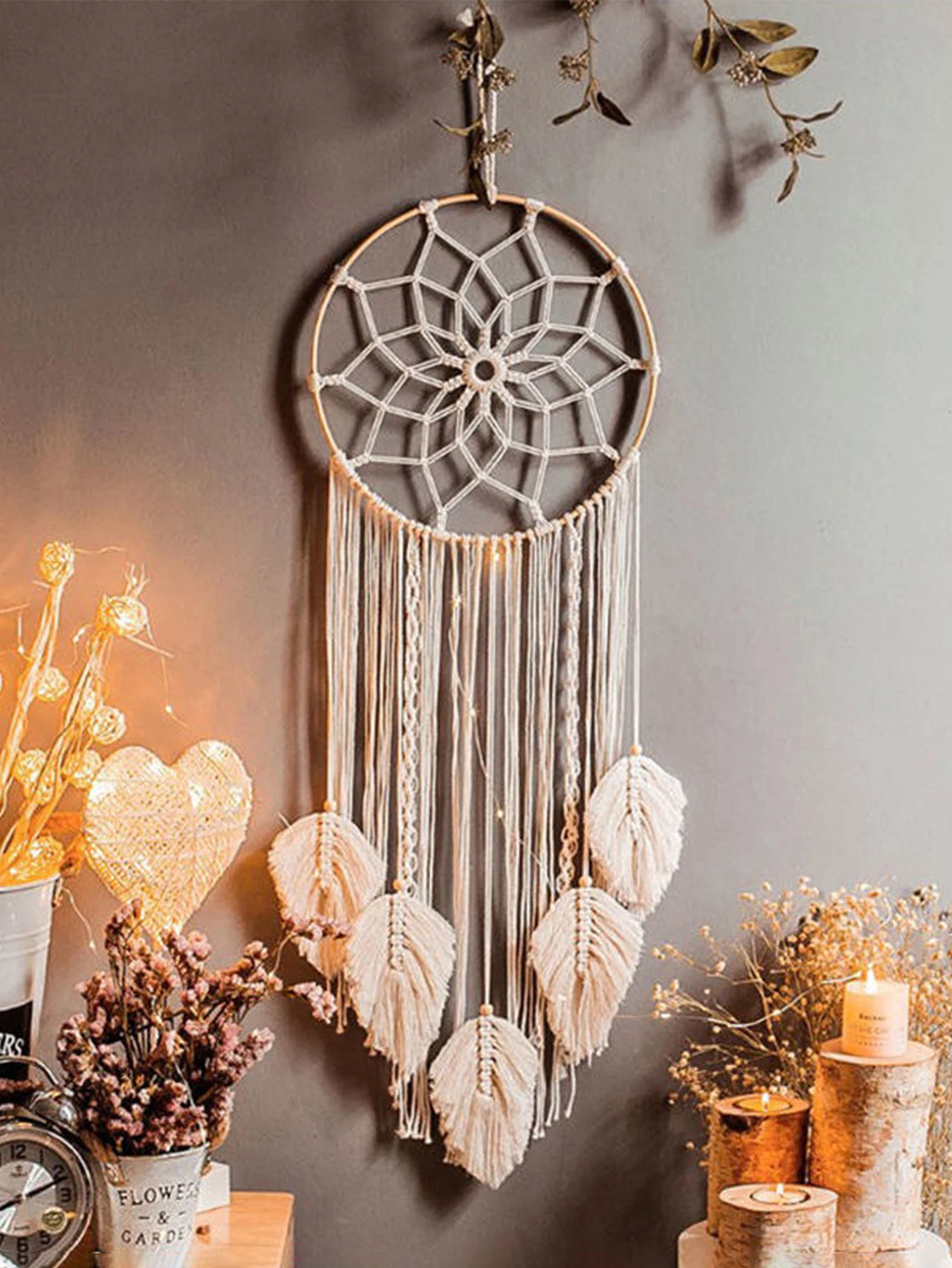 Tapisserie Macramé Tissée Main – Décoration Murale Bohème, Coton, Rayures Ovales
