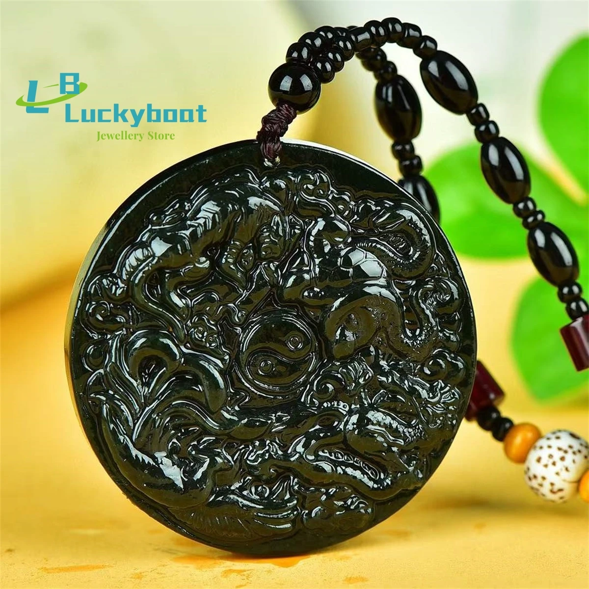 Natural Hotan Jade Four Mythical Beasts Round Brand Pendant Simple Elegant Fashionable Exquisite Versatile Men's and Women's Sty