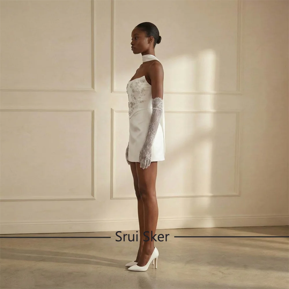 Stunning Short A Line Wedding Dress Strapless With Crystal Bridal Gowns For Engagement Party Customized Vestido De Noiva