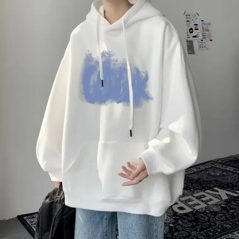 빈티지 레터 프린트 남성 탑 한국 streetwear 루즈 한 남성 후드 가을 패션 아메리칸 스타일 코트 겨울 따뜻한 풀오버