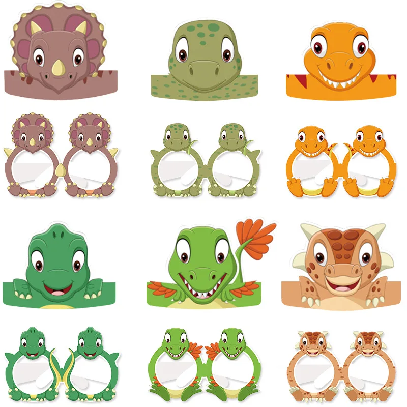 

6pcs Dinosaur Party Decoration Paper Glasses Headband Jungle Safari Dino Party Jurassi Party Boy Kids Birthday Party Photo Props