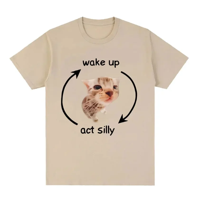Wake Up Act Silly Meme Graphic T Shirt Funny Cute Cat Print Short Sleeve T-shirt Women Casual Oversized T Shirts 4