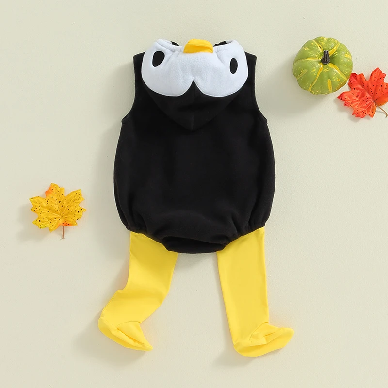 2024-05-27 Lioraitiin Baby Penguin Costume Fleece Sleeveless Zip-Up Hooded Romper Knee High Socks 2 Piece Set for Girls Boys 2
