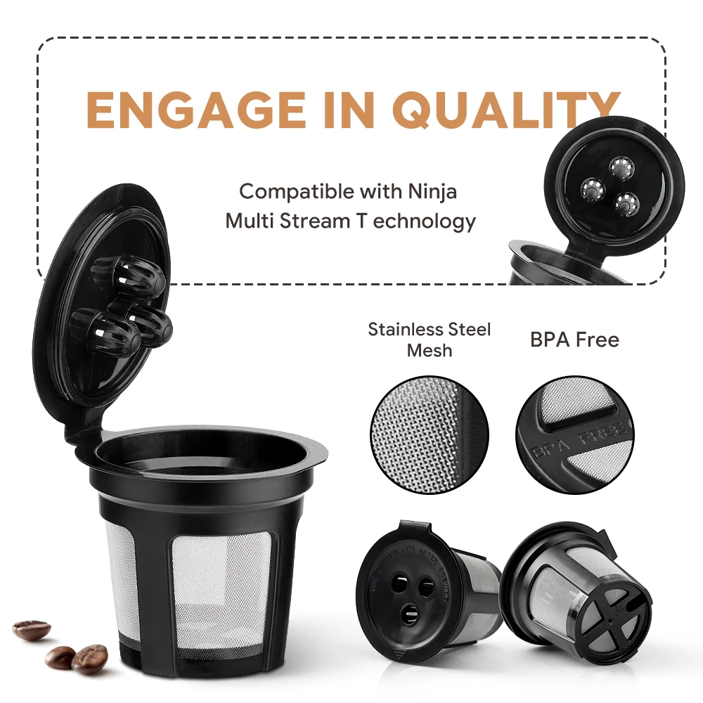 ICafilas Reusable Coffee Capsules for Ninja Dual Brew Espresso K cup Capsules Compatable with