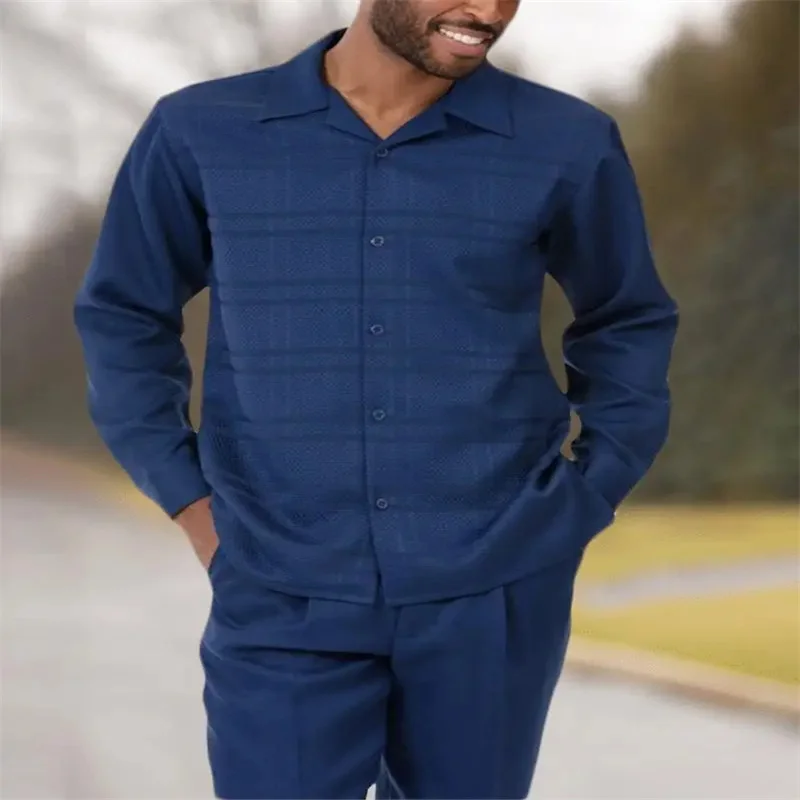 2023 fashion spring and summer men's casual two-piece suit long-sleeved top trousers suit solid color suit men's streetwear men