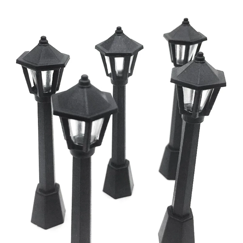 4Pcs Street Post Lights Model Railway Train Lamp Post Lights Miniature Village Pathway Lantern Post for DIY Dollhouse 4