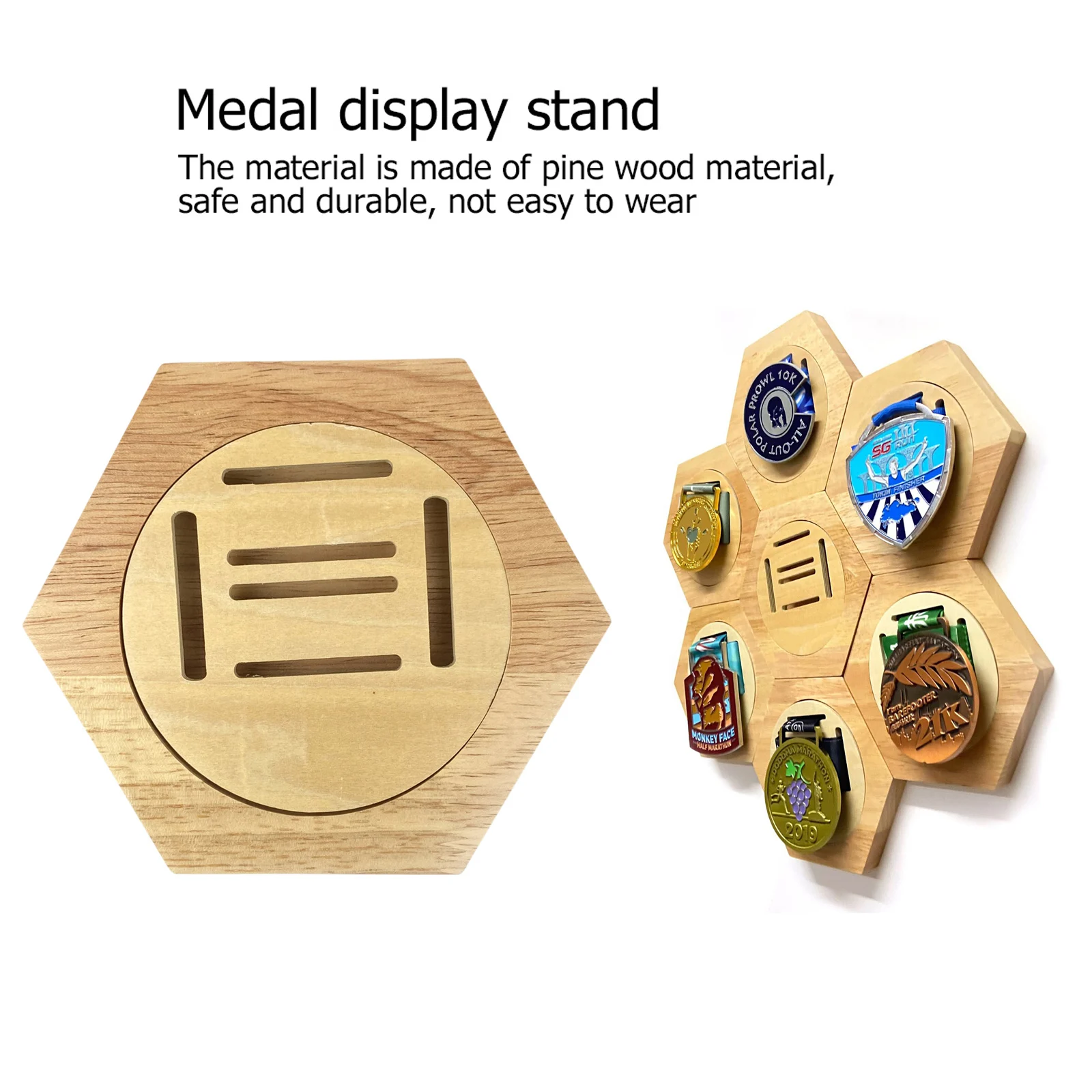 Honeycomb Combination Medal Display Stand Hexagonal Wood Shelf Sports Racing Honeycomb Combination Medal Display Stand