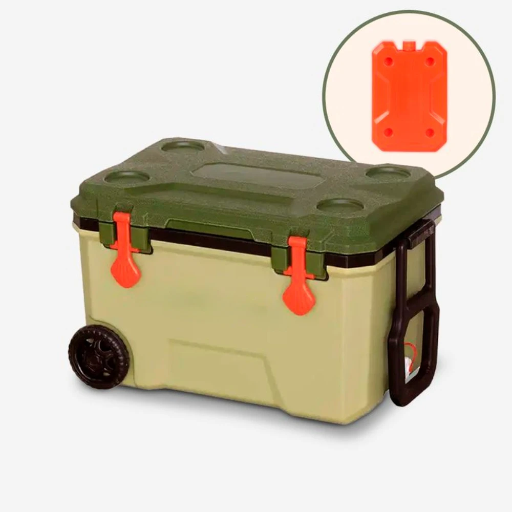 

Camping Coolers box with Wheels, Multi-Functional Eco-friendly Lightweight Large Capacity, Integrated Cup Holders, Cooler