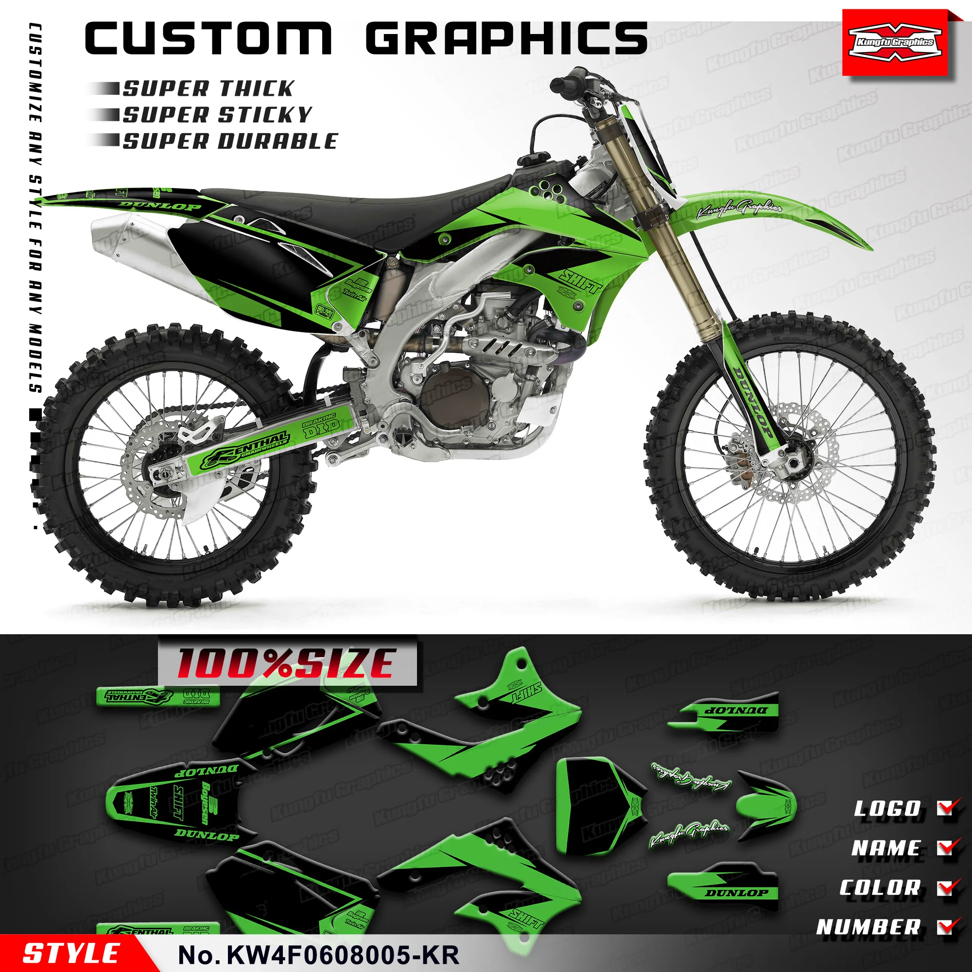 

KUNGFU графические мотоциклетные наклейки, Виниловая пленка для Kawasaki KX450F KXF450 KX 450F 2006 2007 2008, KW4F0608005-KR
