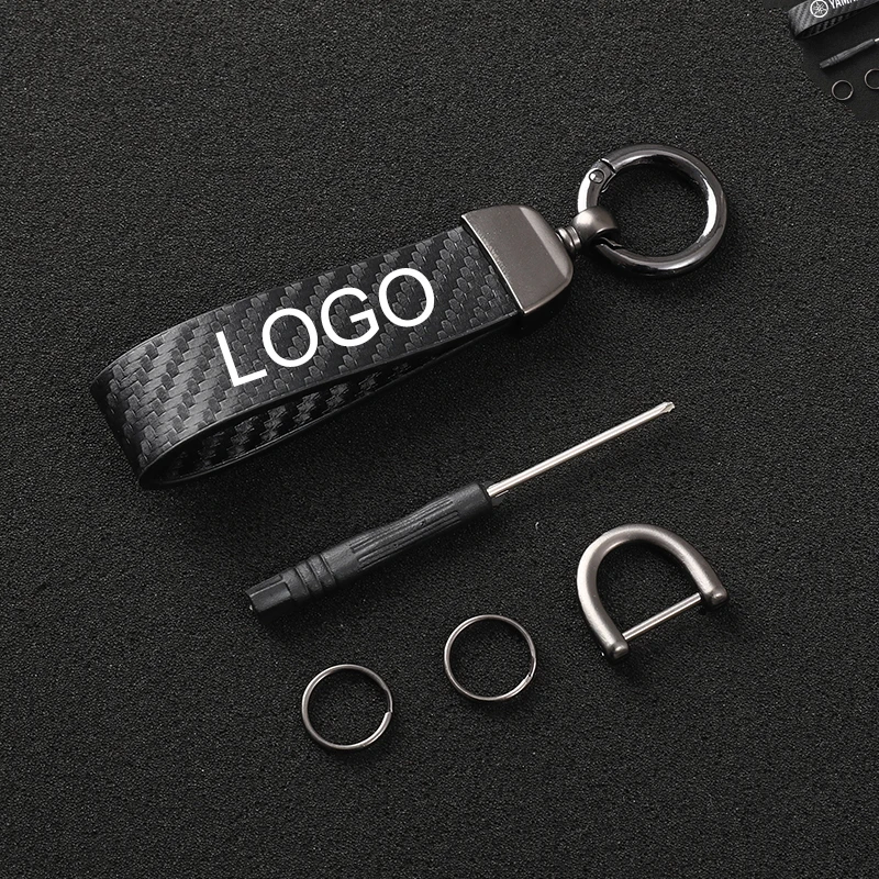 HD 생산 프리미엄 가죽 탄소 섬유 질감 360 도 말굽 링 키체인, 야마하 오토..