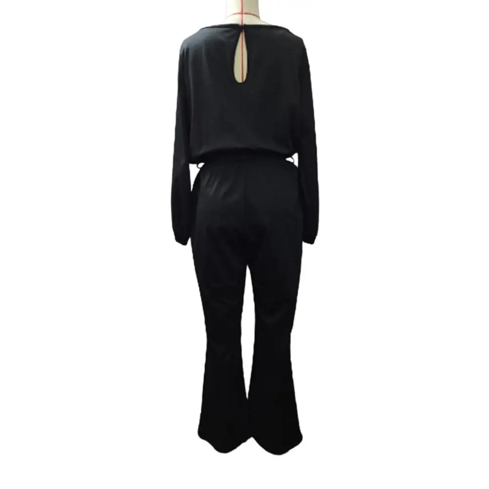 

Soft Material Jumpsuit Elegant Lace-up Belted Women's Spring Jumpsuit with Wide Leg Long Sleeve Stylish Ol Commute for Tight