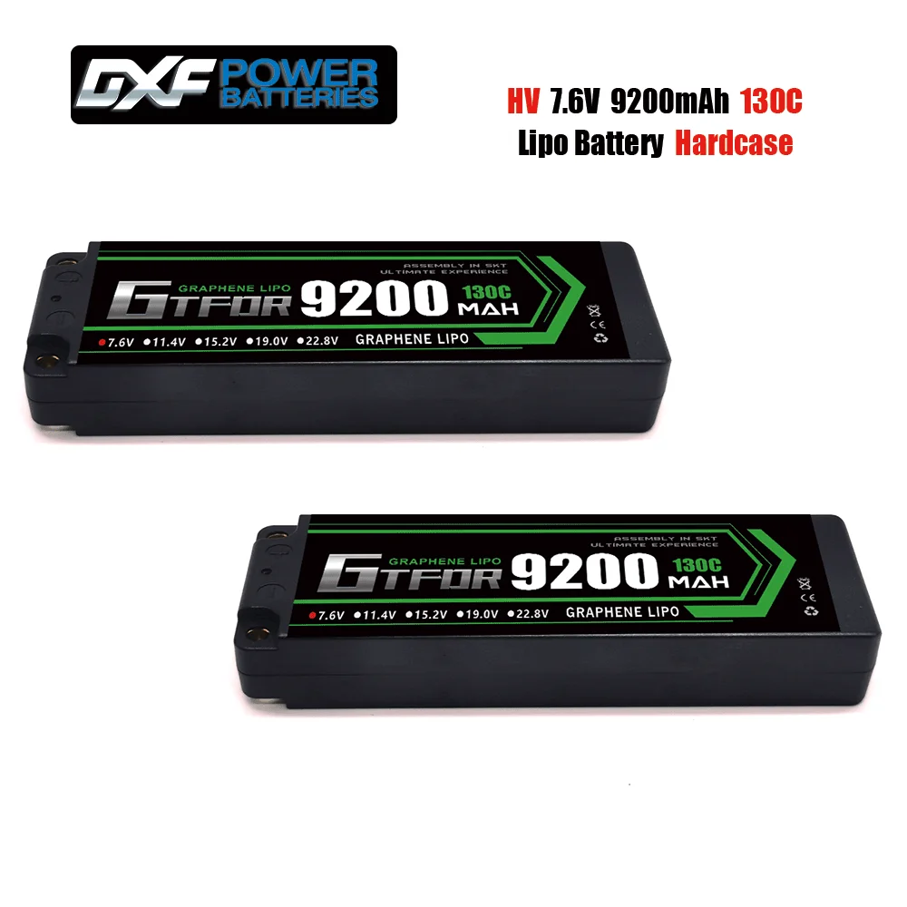 Batteria Lipo 2S 7,6V 9200mAh 130C Per Auto RC - Con Connettori Bullet To Deans, Per Modelli 1/8 E 1/10