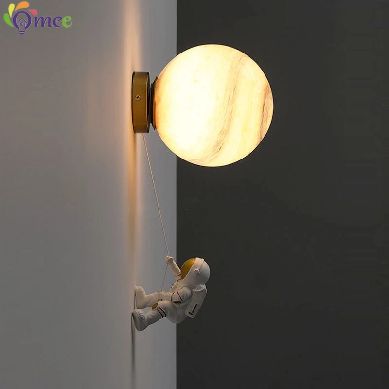 Children's room wall lamp creative living room background lamp stair corridor lamp LED astronaut moon lamp bedroom bedside lamp
