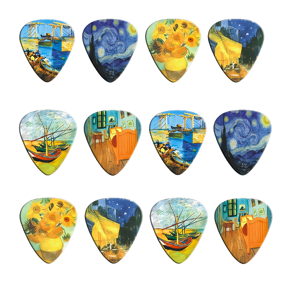 Guitar Picks-Van Gogh's oil painting Theme Painting Shrapnel, for bass, ukulele musical instrument accessories 12pcs/set guitar picks