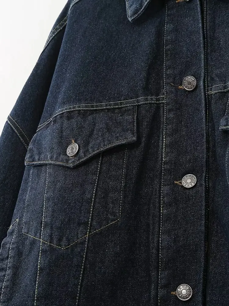 Herbst Mode Frauen Denim Hohe Taille Breite Bein Hosen + Weibliche Lange Hülse Mit Patten Taschen Abgeschnitten Mantel Zwei Stücke set – Detail 10
