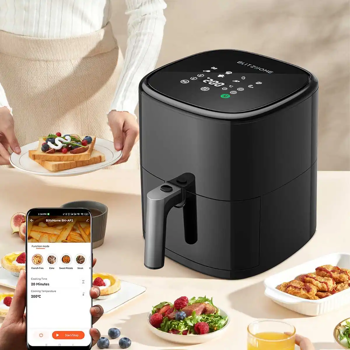 Fritadeira de ar com Controle de Aplicativo Receitas de Fritadeira de ar Circulação de ar Blitzhome Inteligente Melhor Rnc Tecnologia 360 ° Quente 1500w 5l Computers & Electronics